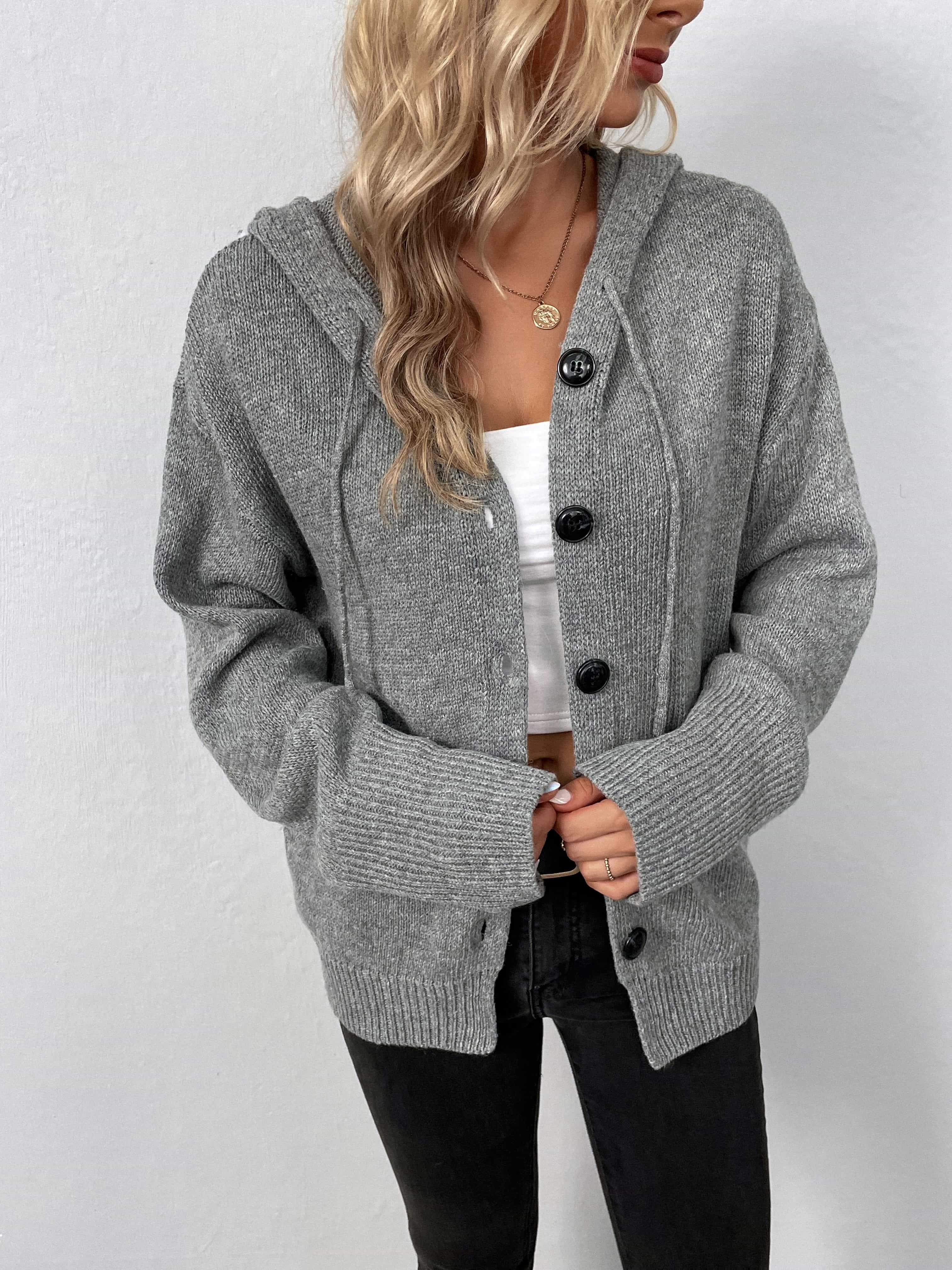 Button Down Long Sleeve Hooded Sweater KL THREADZ